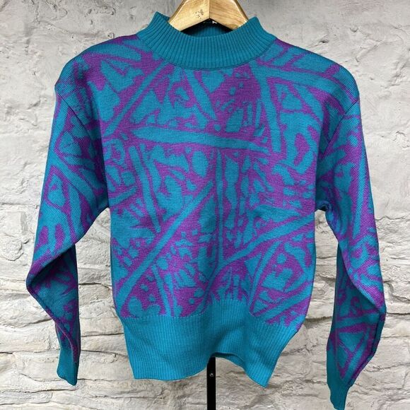 Demetre Wool Knit Sweatshirt Ski Sweater Abstract Postmodern Pattern Vintage - Picture 1 of 16